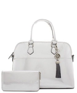 Fashion Faux Leather Metallic Handbag + Wallet MH1030W SILVER